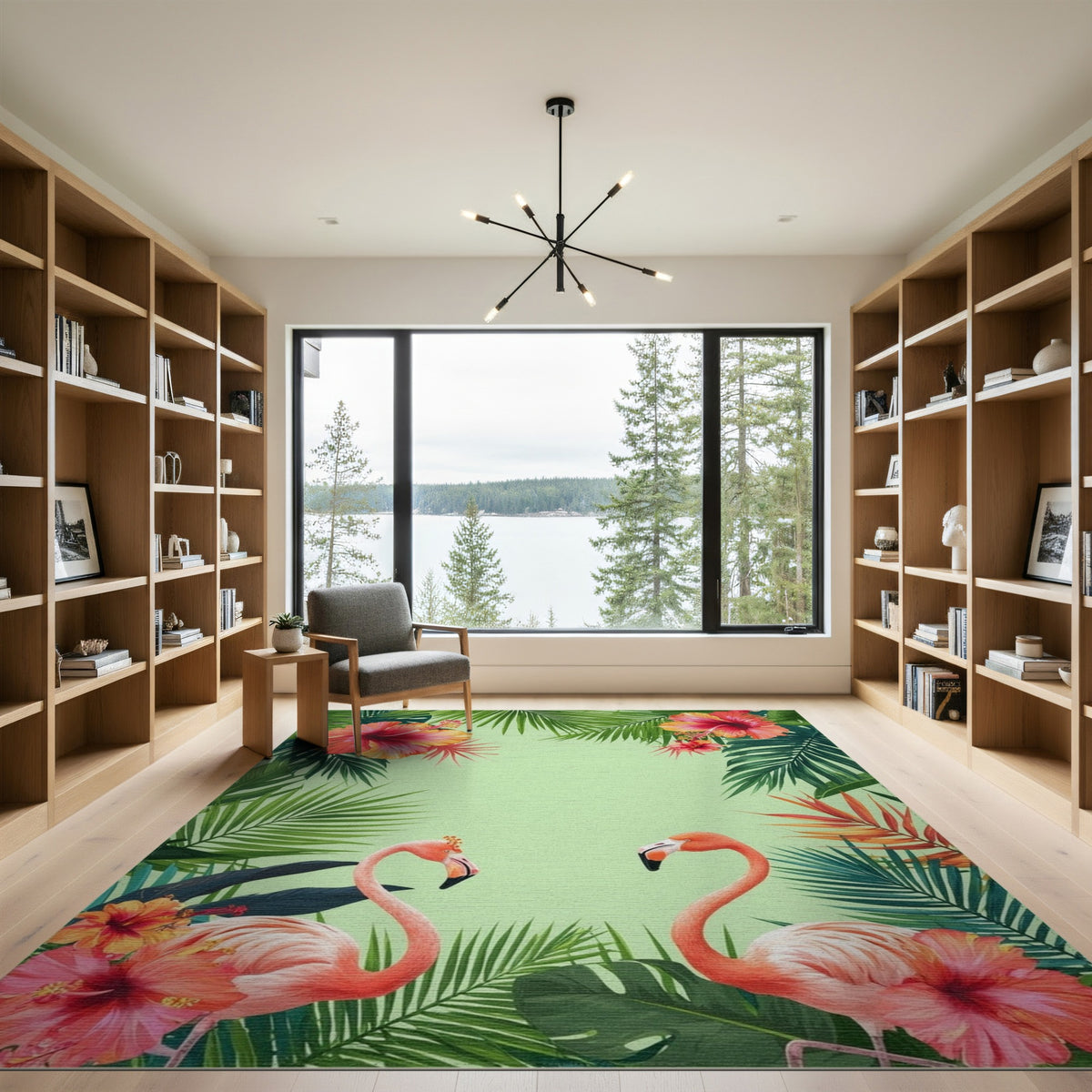 Pink Flamingo Hibiscus Area Rug