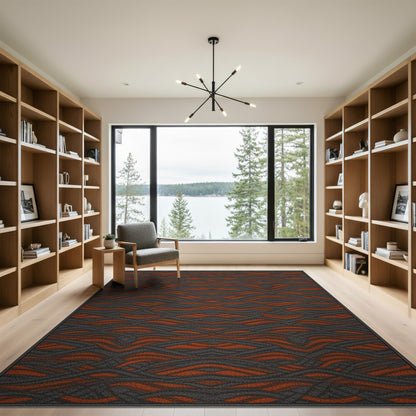 Bold Orange Wave Geometric Area Rug