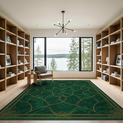 Green Marble Gold Ornate Persian Area Rug