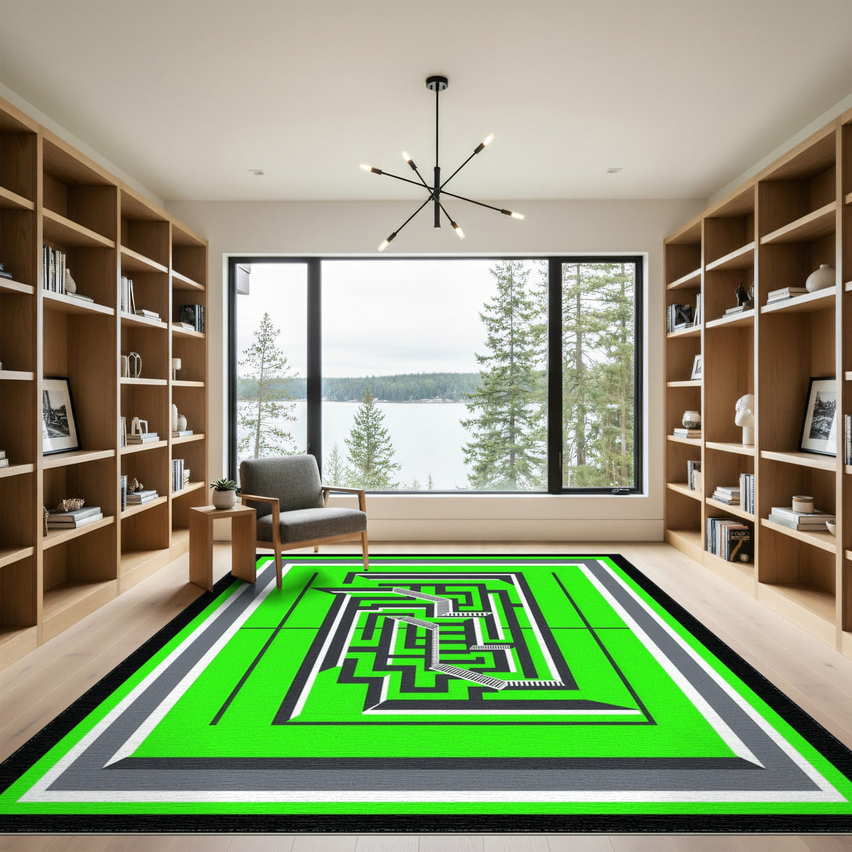 Green Geometric Modern Green Geometric Maze Area Rug