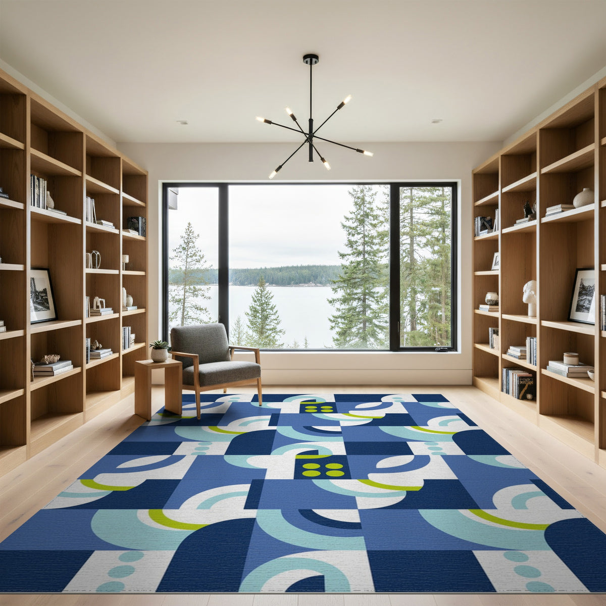 Geometric Modern Blue Teal Geometric Swirl Area Rug