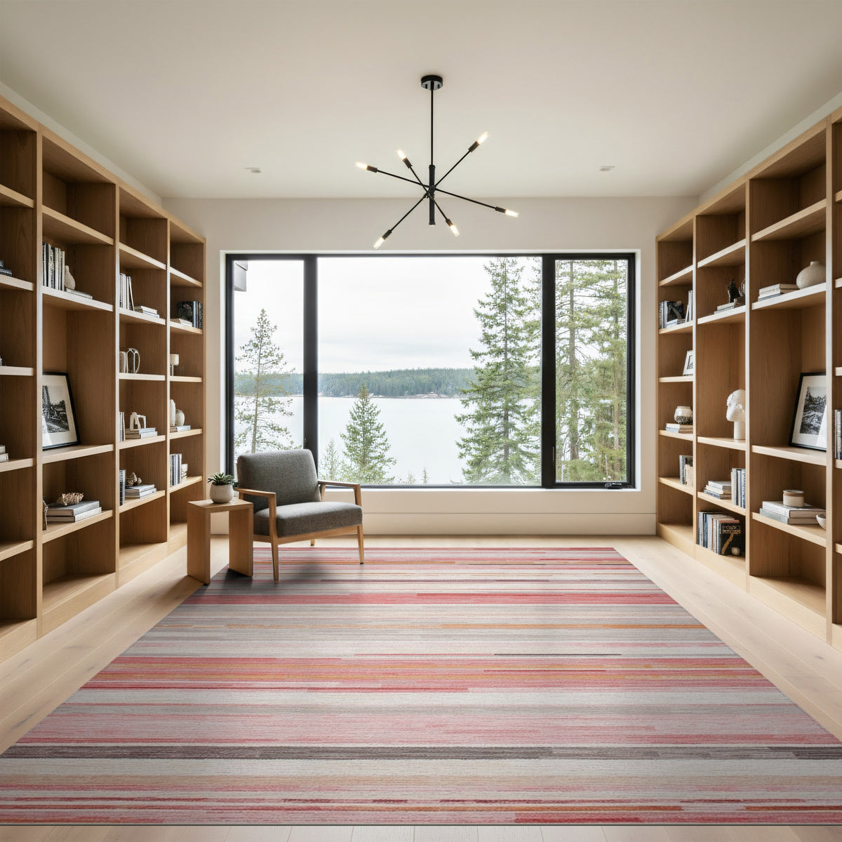 Blush Pink Striped Abstract Area Rug