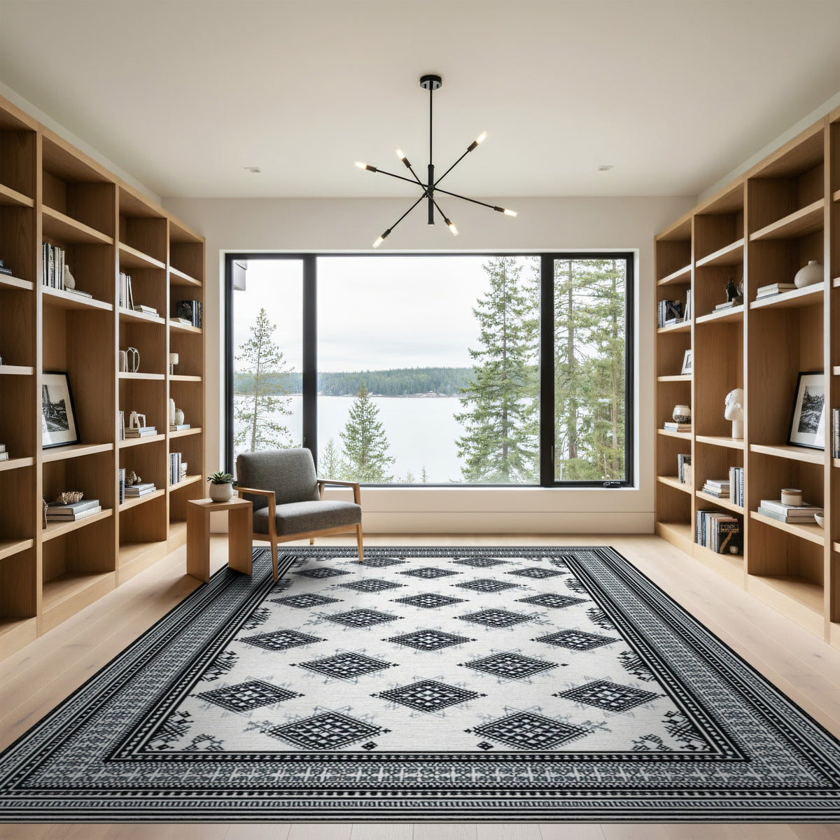 Black White Heritage Tribal Area Rug