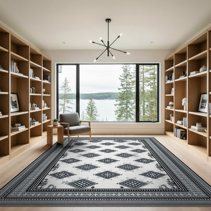 Black White Heritage Tribal Area Rug