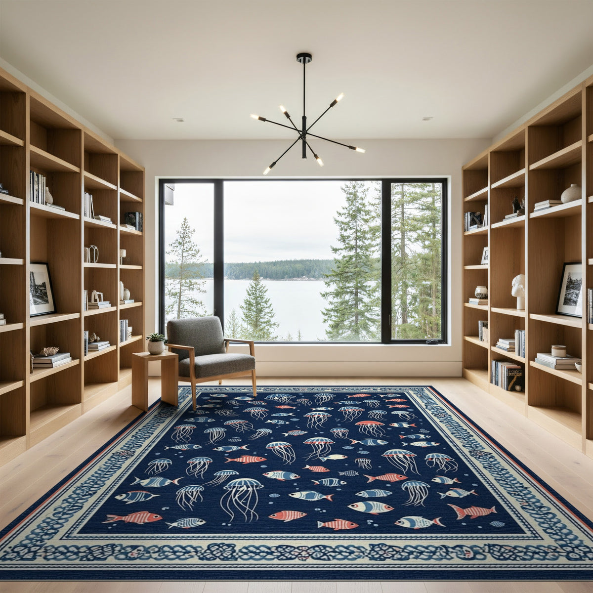 Navy Blue Jellyfish Coastal Area Rug