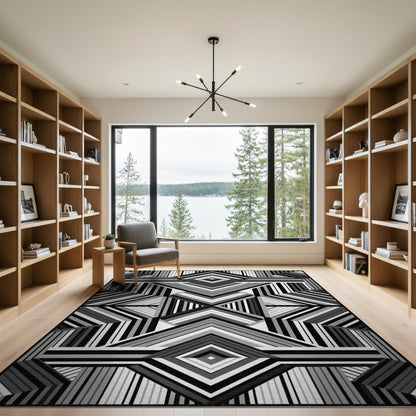 Bold Geometric Black White Area Rug