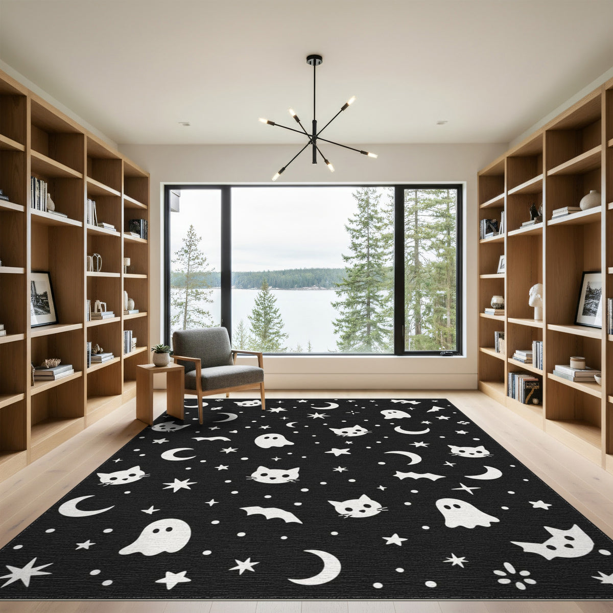 Black Cat Ghost Halloween Washable Area Rug