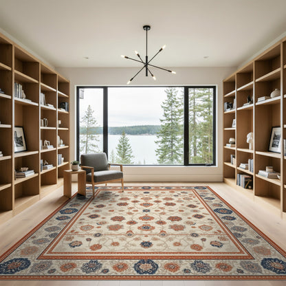 Beige and Neutral Traditional Persian Beige Floral Area Rug