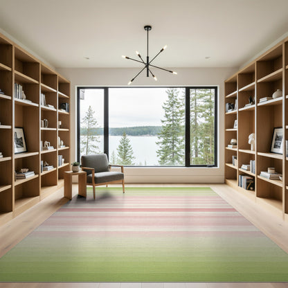 Pastel Pink Green Striped Washable Area Rug