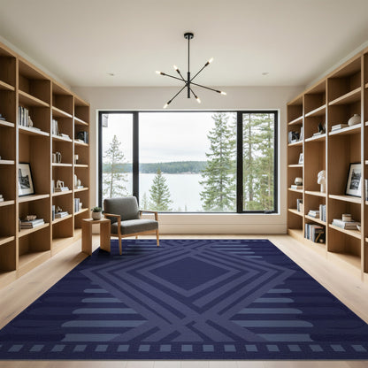 Navy Blue and Teal Navy Blue Geometric Diamond Area Rug