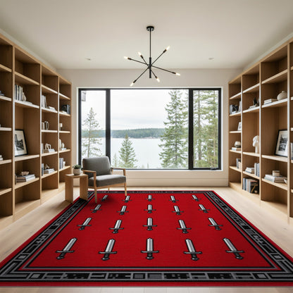 Red Sword Grid Area Rug