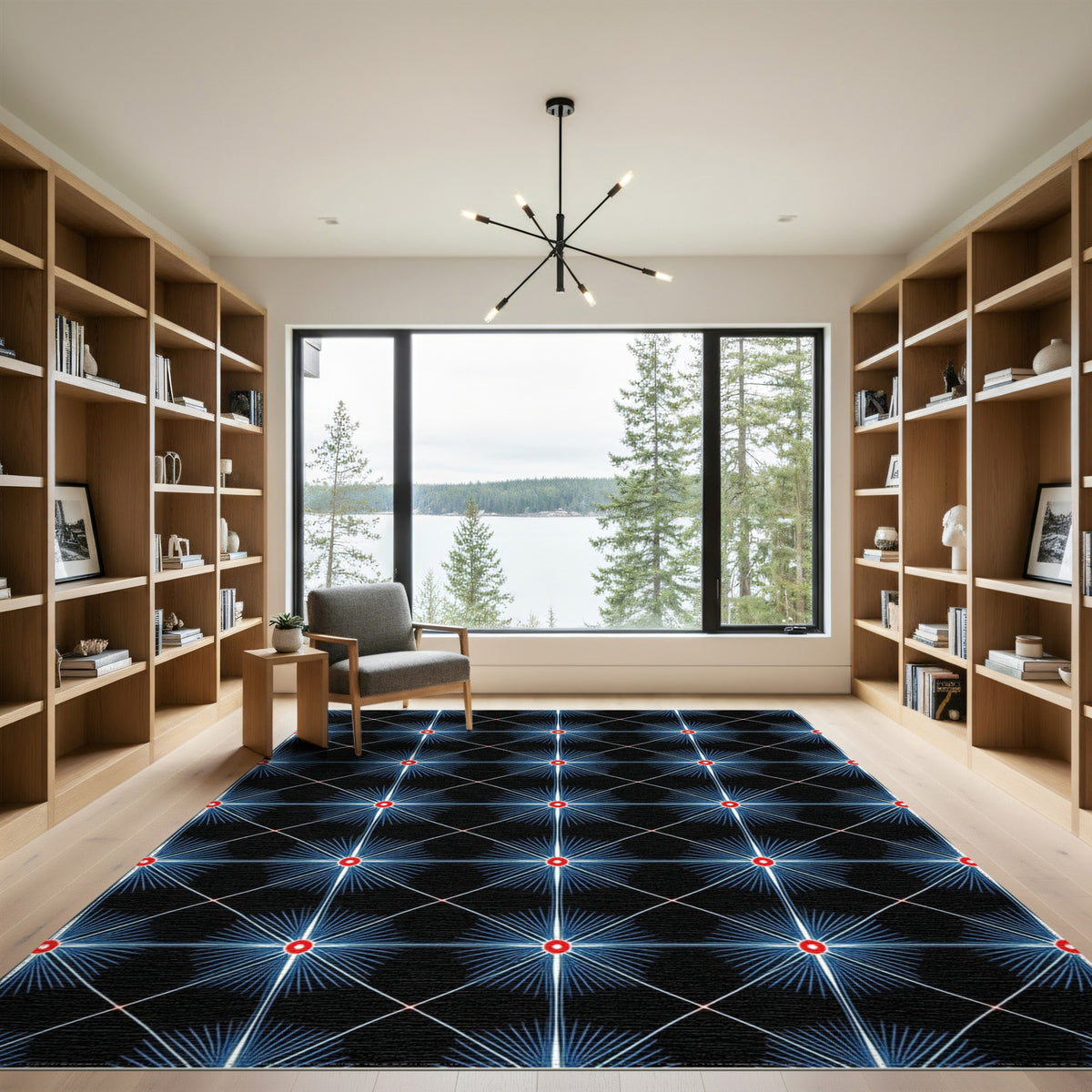 Multi-color and Patterns Blue Starburst Geometric Area Rug