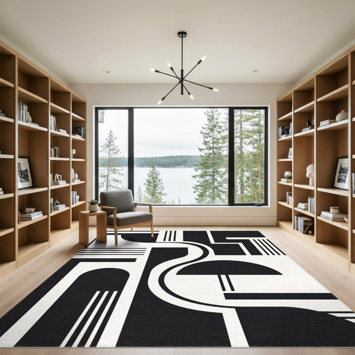 Black and White Black White Bold Geometric Area Rug