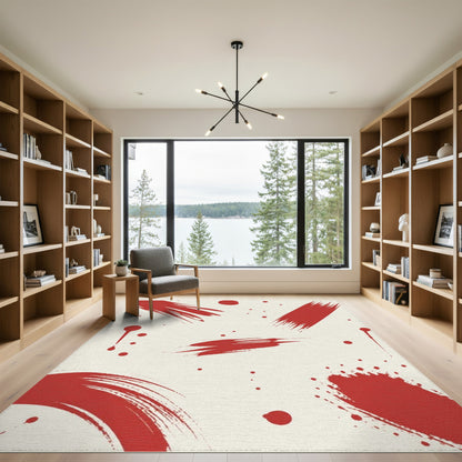 Abstract Area Red Abstract Brushstroke Area Rug