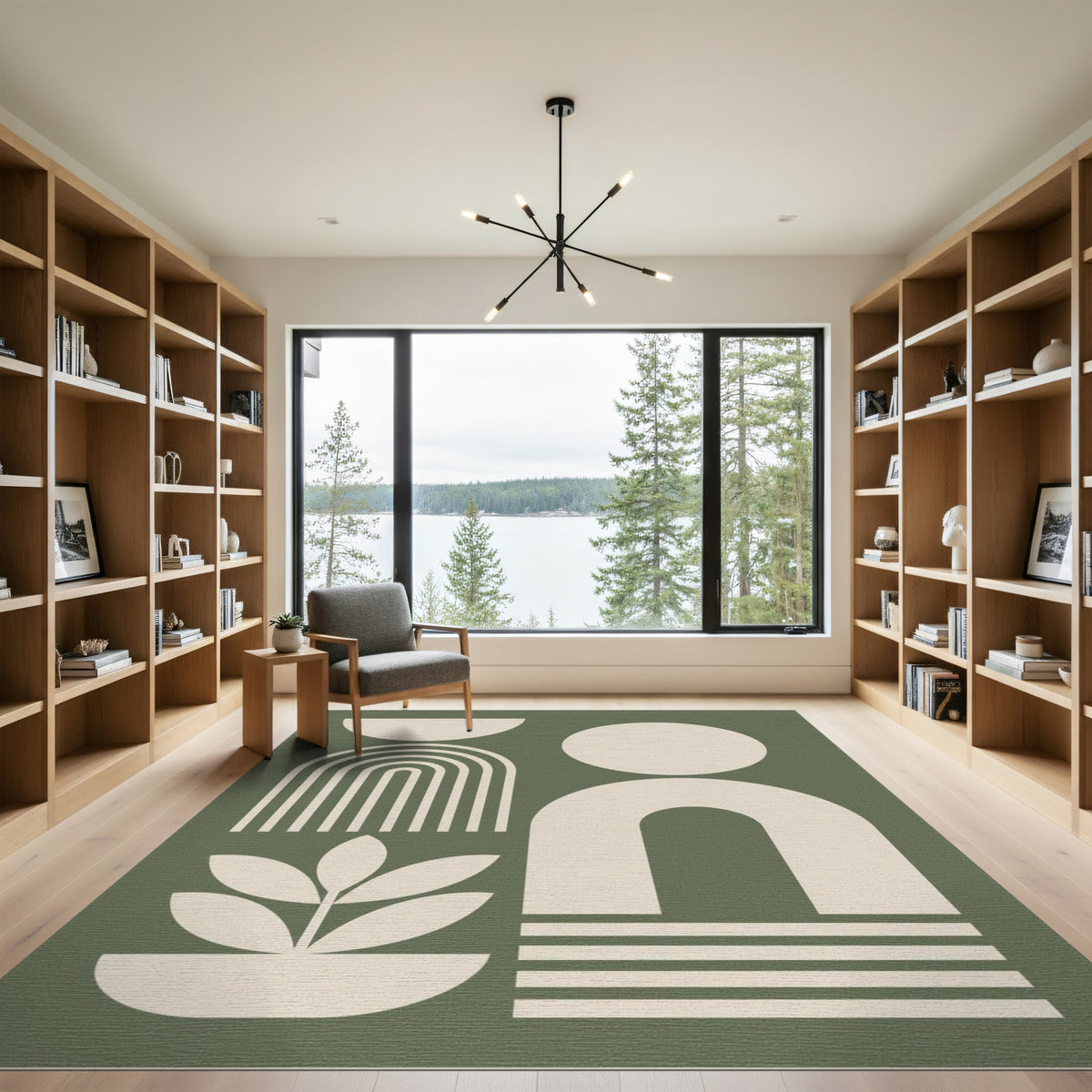 Geometric Modern Abstract Green Geometric Abstract Area Rug