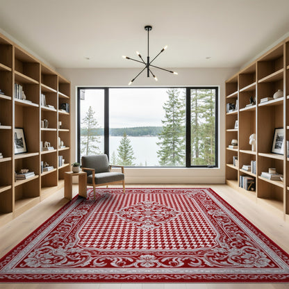Red Persian Medallion Area Rug with Floral Border