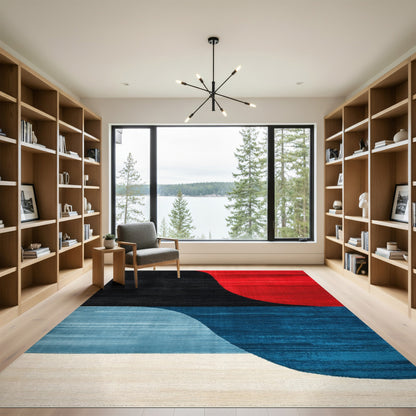 Bold Geometric Area Rug in Red Black Blue