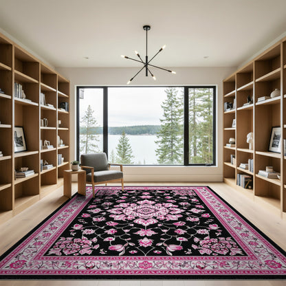 Pink Floral Medallion Area Rug