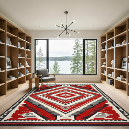 Red Tribal Diamond Area Rug