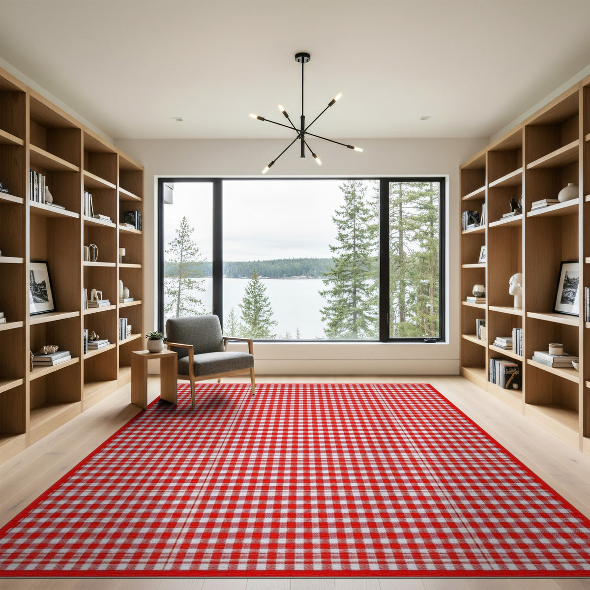 Rustic Farmhouse Red Gingham Checkered Washable Area Rug