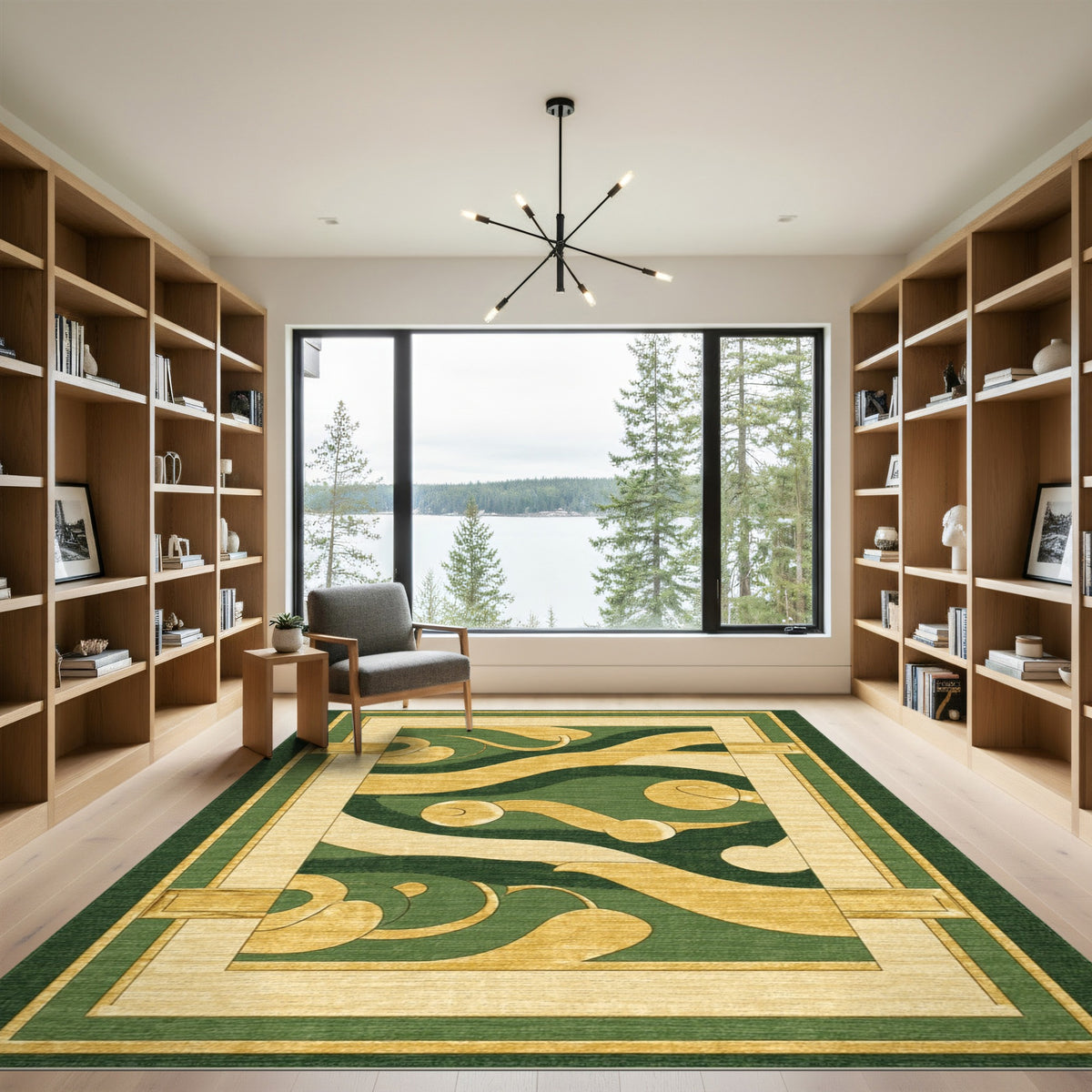 Green Gold Abstract Swirl Area Rug