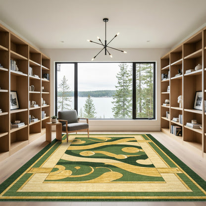 Green Gold Abstract Swirl Area Rug