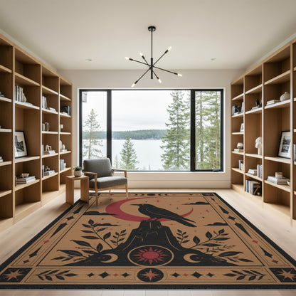 Brown and Tan Mystic Raven Crescent Moon Area Rug