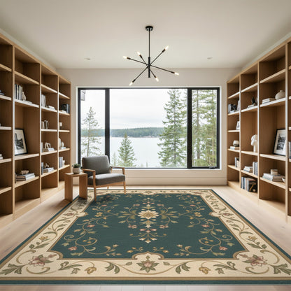 Teal Floral Vintage Area Rug