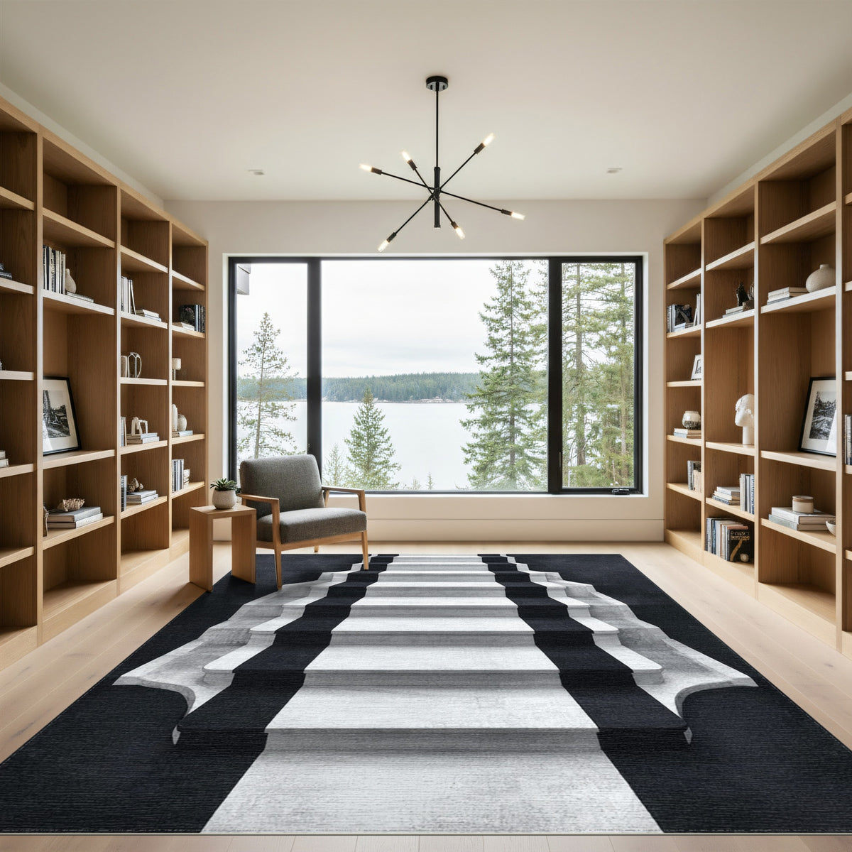 Black White Geometric Staircase Area Rug