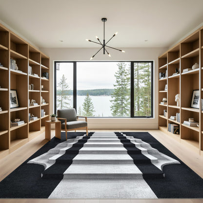 Black White Geometric Staircase Area Rug