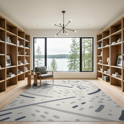 Grey Abstract Lines Washable Area Rug