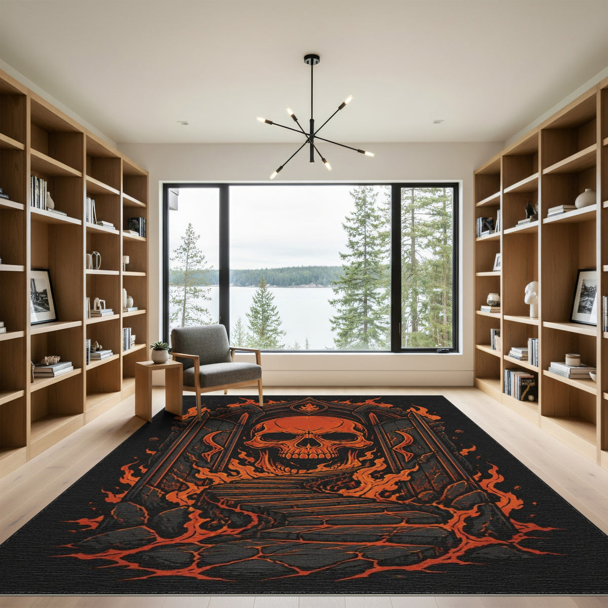 Fiery Skull Orange Area Rug
