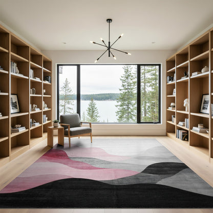 Abstract Pink Black Wave Area Rug