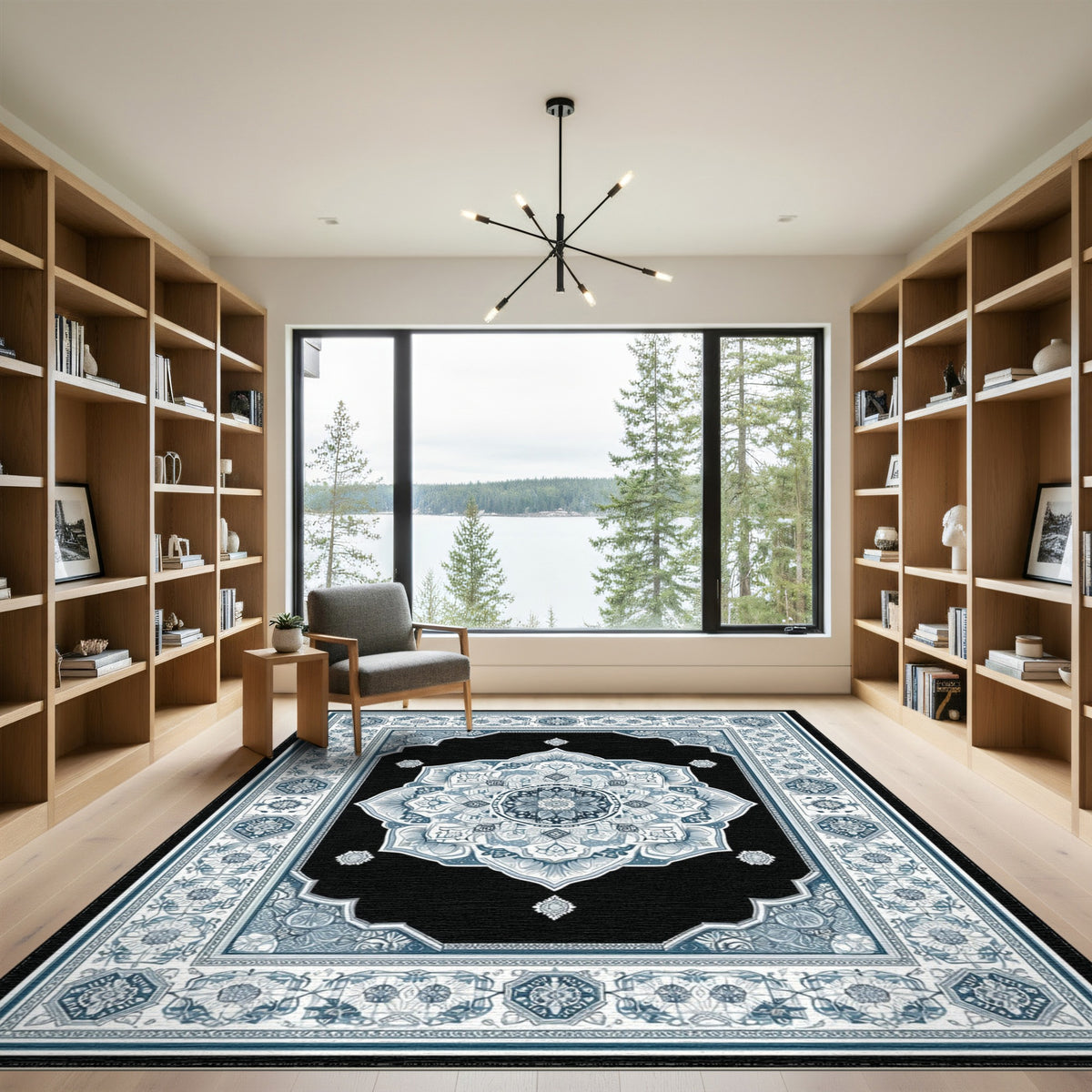 Blue Teal Mandala Traditional Persian Rug
