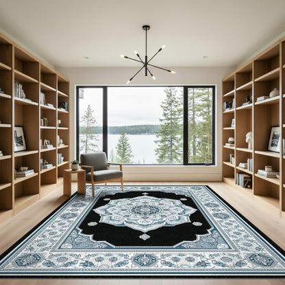 Blue Teal Mandala Traditional Persian Rug