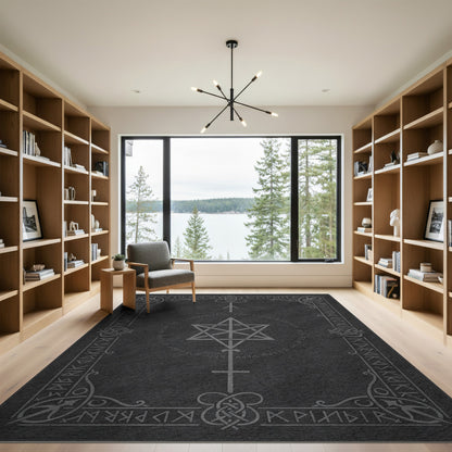 Grey Norse Rune Hexagram Area Rug