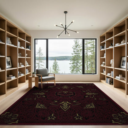 Crimson Rose Skull Area Rug