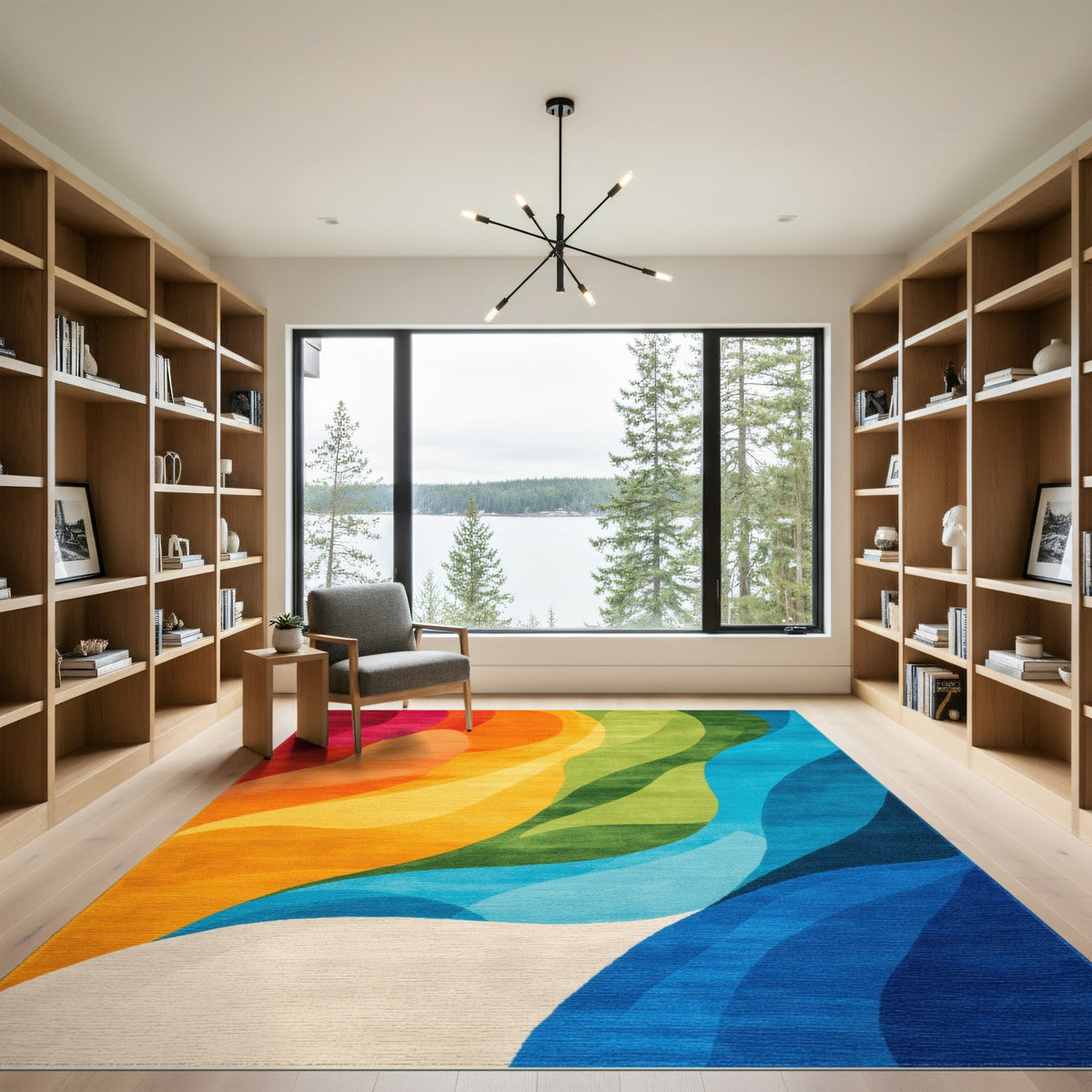 Abstract Area Multi-color and Patterns Vibrant Wave Abstract Area Rug