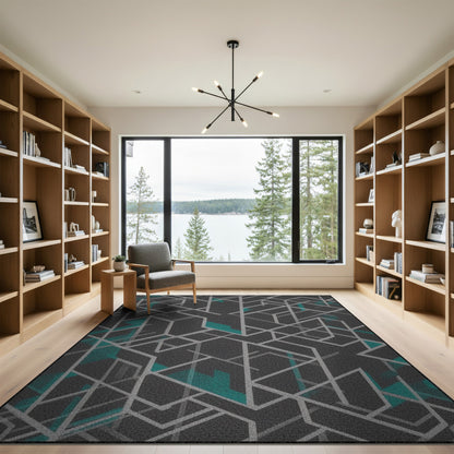 Grey Teal Geometric Area Rug