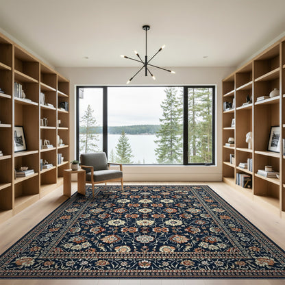 Blue and Teal Floral Navy Blue Persian Floral Area Rug