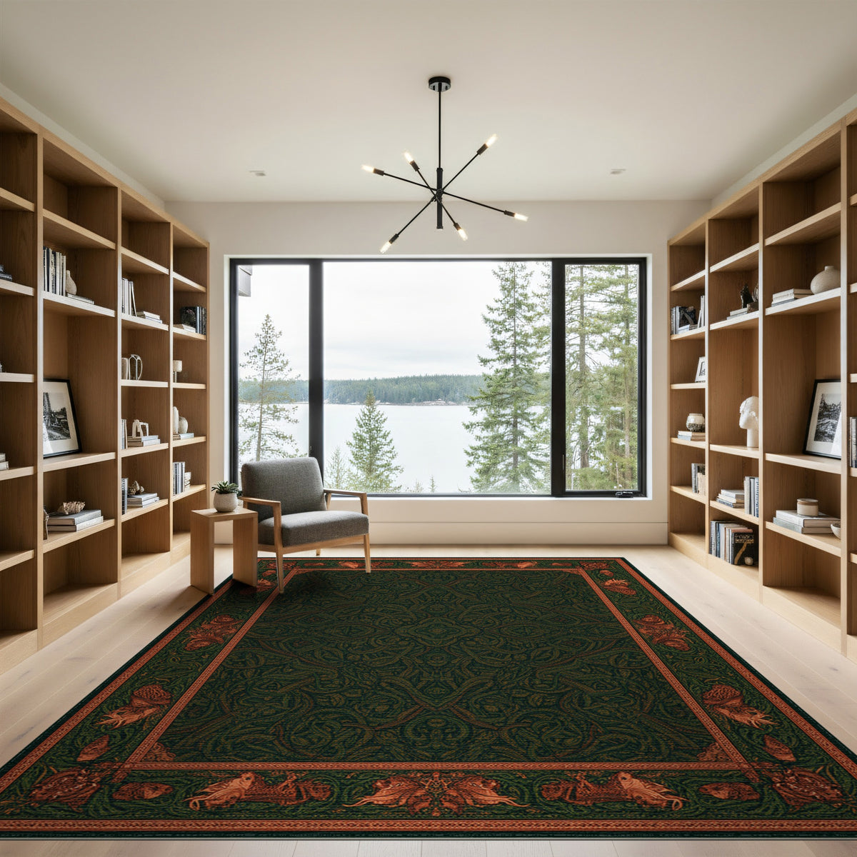 Green Mythical Border Area Rug