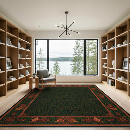 Green Mythical Border Area Rug