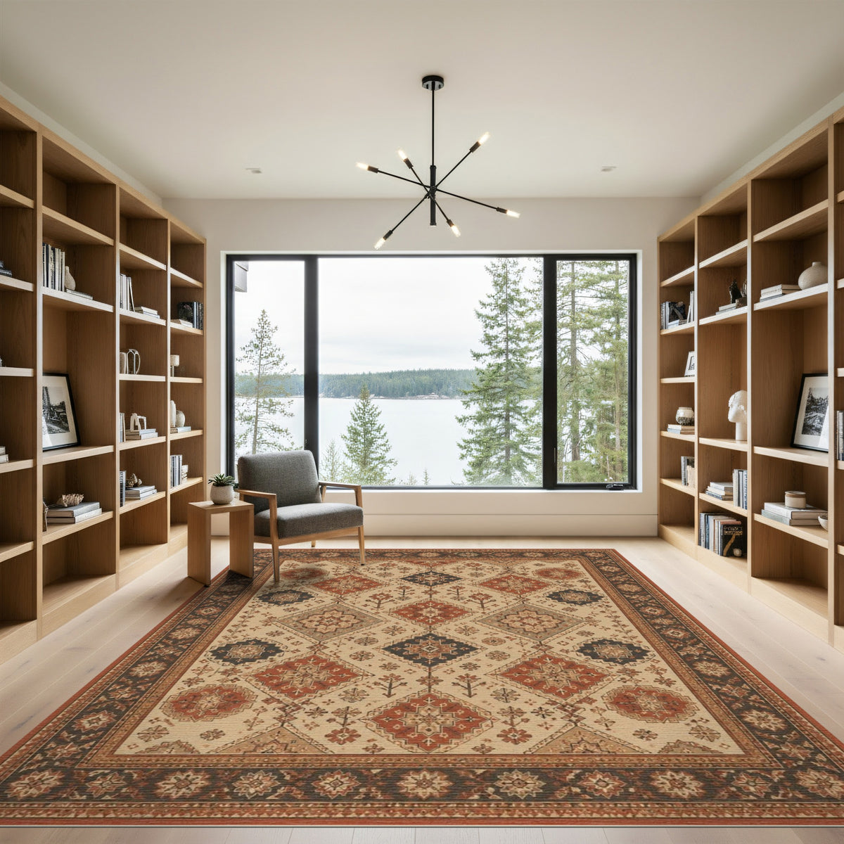 Brown and Tan Traditional Persian Red Medallion Area Rug