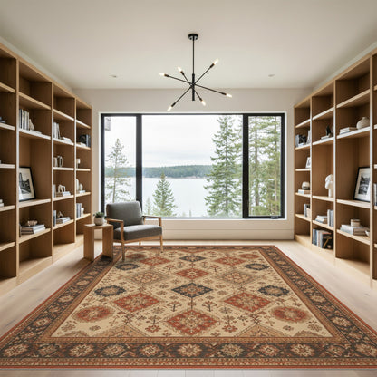 Brown and Tan Traditional Persian Red Medallion Area Rug