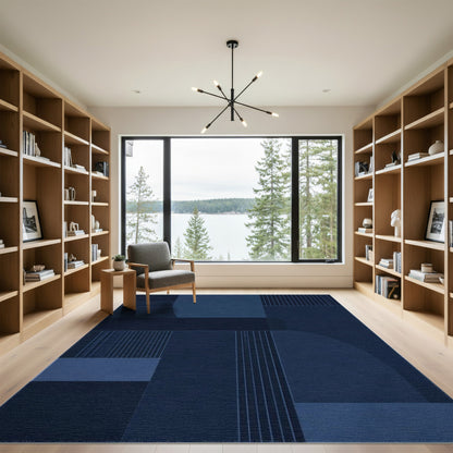 Navy Blue Geometric Block Blue and Teal Area Rug