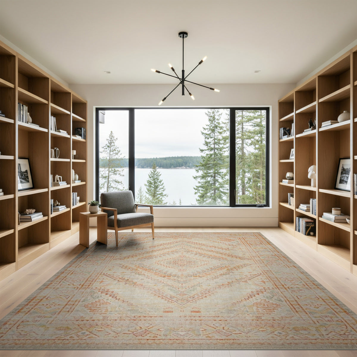 Beige Distressed Geometric Medallion Area Rug