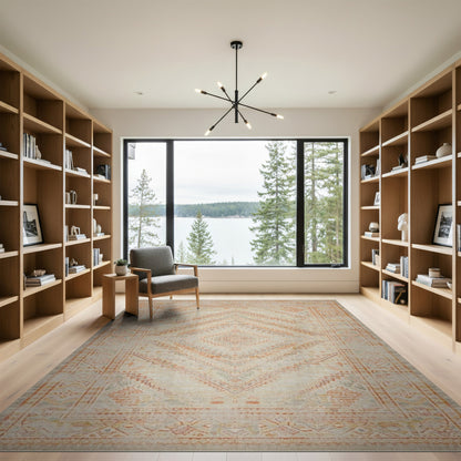 Beige Distressed Geometric Medallion Area Rug