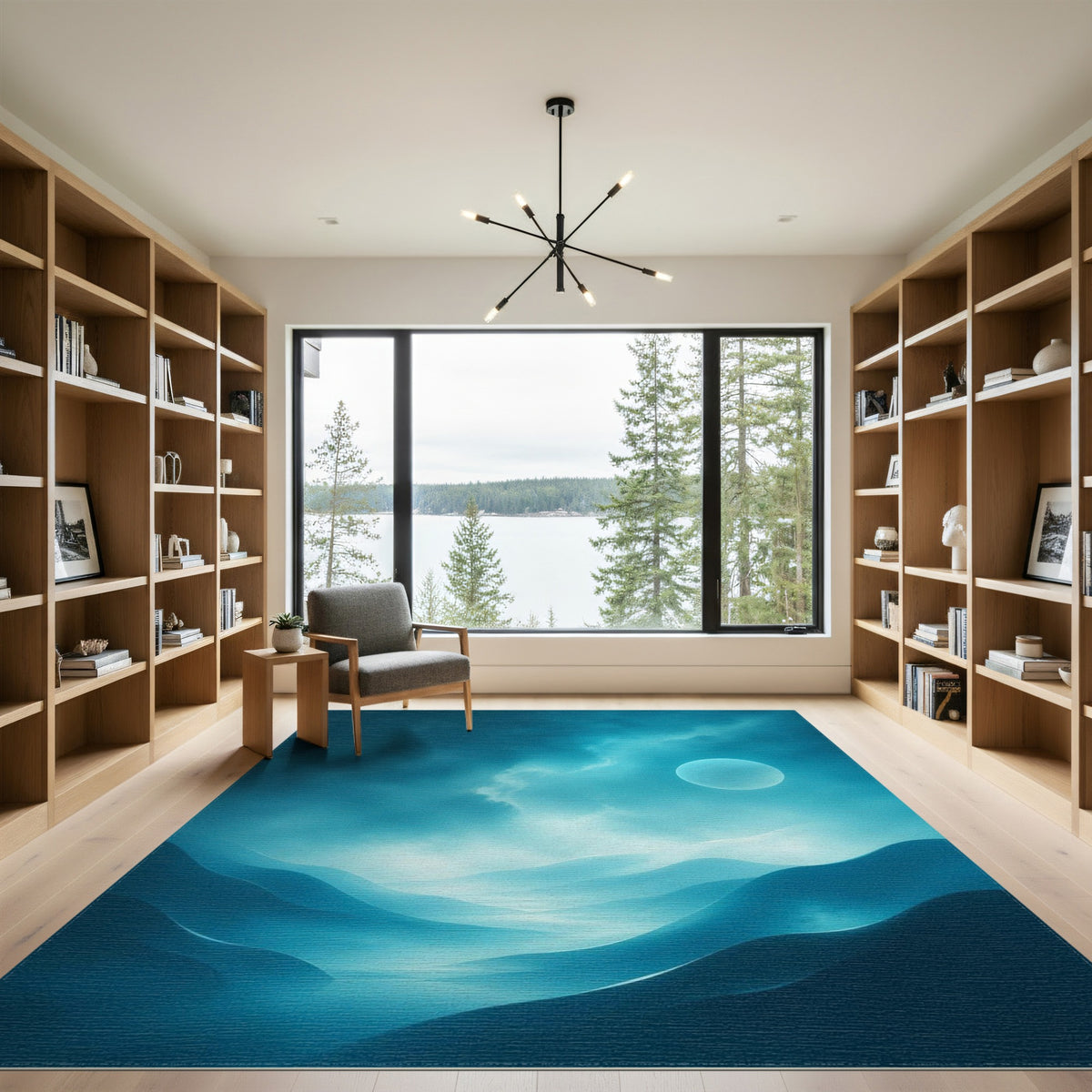 Moonlit Blue Teal Abstract Dunes Area Rug