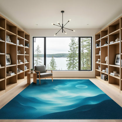 Moonlit Blue Teal Abstract Dunes Area Rug