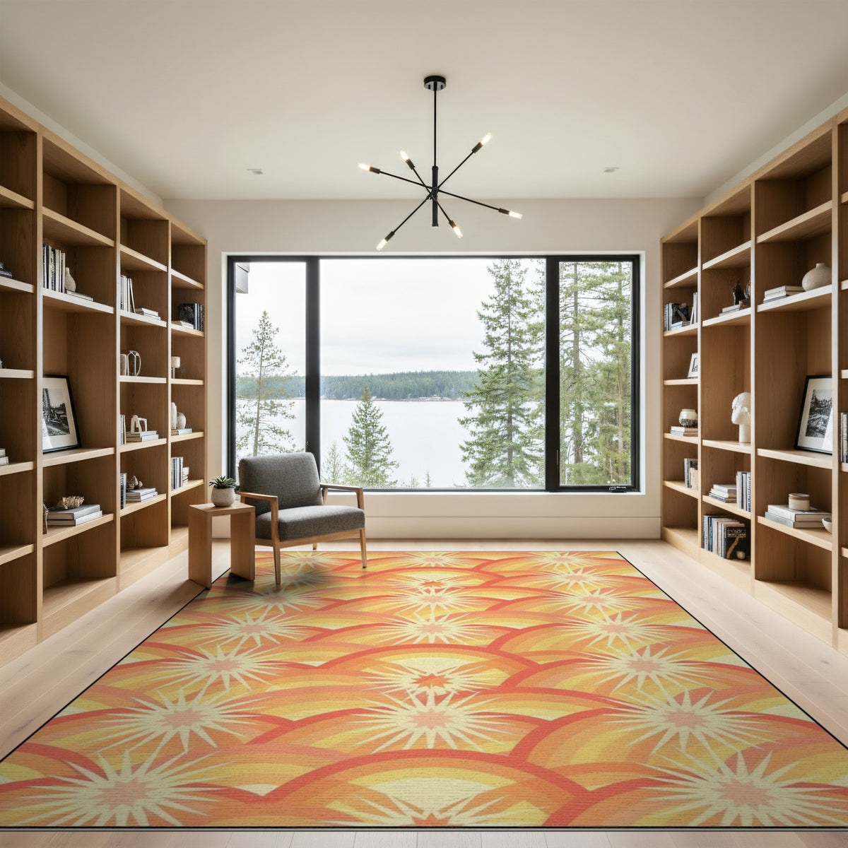 Orange Sunburst Wave Area Rug